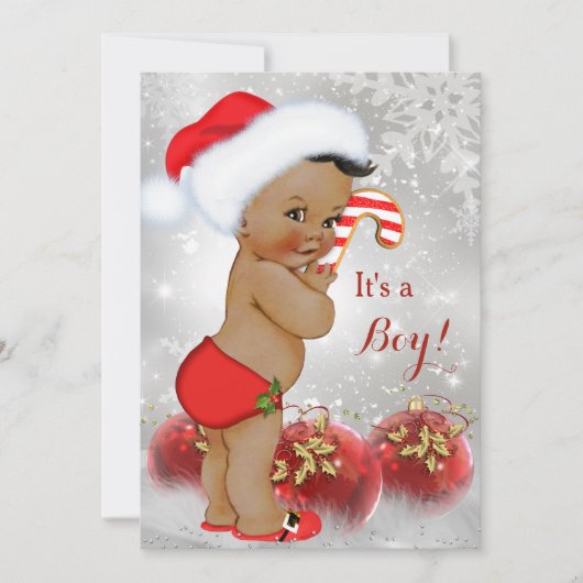Red Gold White Christmas Baby Shower Boy Ethnic Einladung (Vorderseite)