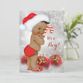Red Gold White Christmas Baby Shower Boy Ethnic Einladung (Stehend Vorderseite)
