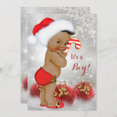 Red Gold White Christmas Baby Shower Boy Ethnic Einladung (Vorne/Hinten)