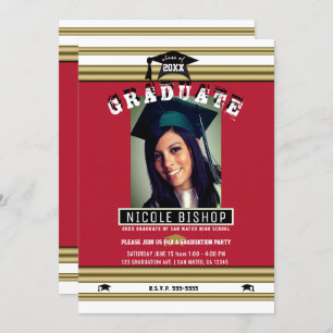 Red Gold White Elegante Foto Graduation Party Einladung