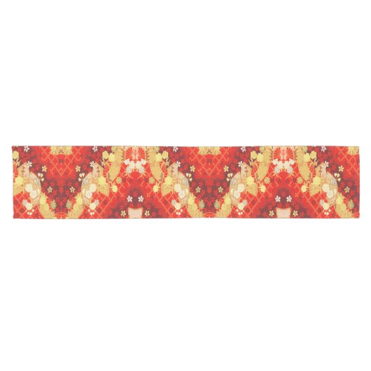 Red Gold White Japanisch Floral Cotton Dining Kurzer Tischläufer (Horizontal)