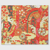 Red Gold White Japanisch Kimono Floral Decoupage Geschenkpapier (Flach)