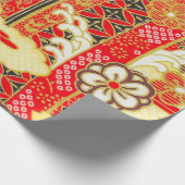 Red Gold White Japanisch Kimono Floral Decoupage Geschenkpapier (Ecke)
