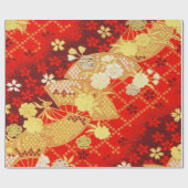 Red Gold White Japanisch Kimono Floral Decoupage Geschenkpapier (Flach)