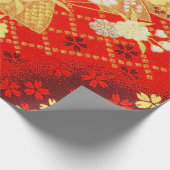 Red Gold White Japanisch Kimono Floral Decoupage Geschenkpapier (Ecke)