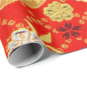 Red Gold White Japanisch Kimono Floral Decoupage Geschenkpapier (Rolleneckpunkt)