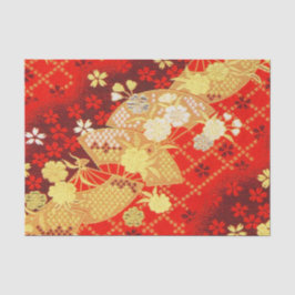 Red Gold White Japanisch Kimono Floral Decoupage Seidenpapier