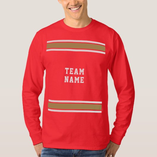 Red Gold White Sports Jersey Team Name Long Sleeve T-Shirt (Vorderseite)