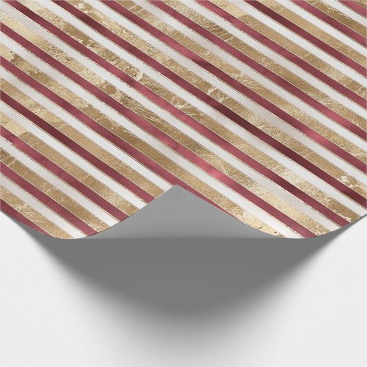 Red Gold White Stripes Geschenkpapier (Ecke)