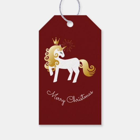 Red Gold White Unicorn Weihnachten Geschenkanhänger (Vorderseite)