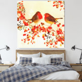 Red Gold Winter Birds Holly Berry Branches Leinwanddruck (Insitu (Schlafzimmer))