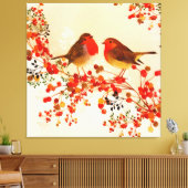Red Gold Winter Birds Holly Berry Branches Leinwanddruck (Insitu (Wohnzimmer))