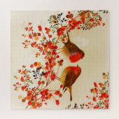 Red Gold Winter Birds Holly Berry Branches Puzzle (Horizontal)