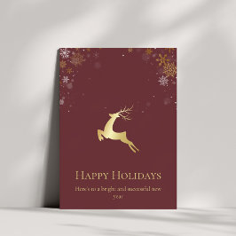 Red & Gold Winter Deer Happy Holidays Business Feiertagskarte
