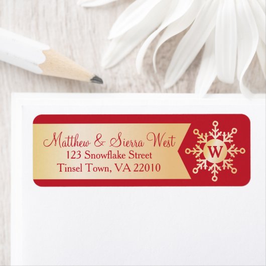 Red Gold Winter Snowflake Holiday Monogram (Insitu)