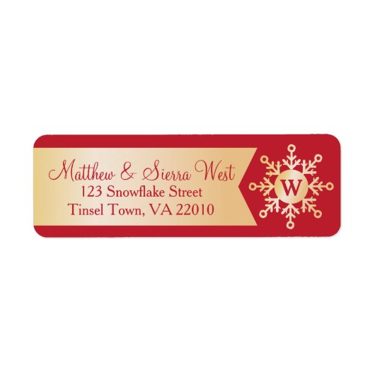 Red Gold Winter Snowflake Holiday Monogram (Vorne)