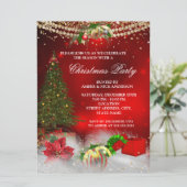 Red Gold Xmas Tree festliches Weihnachtsfest Party Einladung (Stehend Vorderseite)