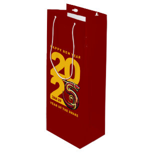 Red Gold Year of the Snake 2025 Geschenktüte Für Weinflaschen