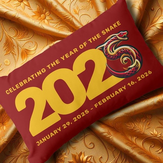 Red Gold Year of the Snake 2025 Lendenkissen (CNY 2025 Lumbar Pillow Golden Fabric Cover Photo)