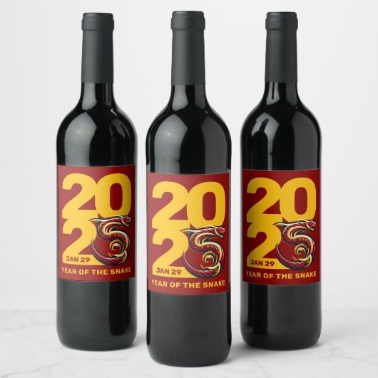 Red Gold Year of the Snake 2025 Weinetikett (Flaschen)