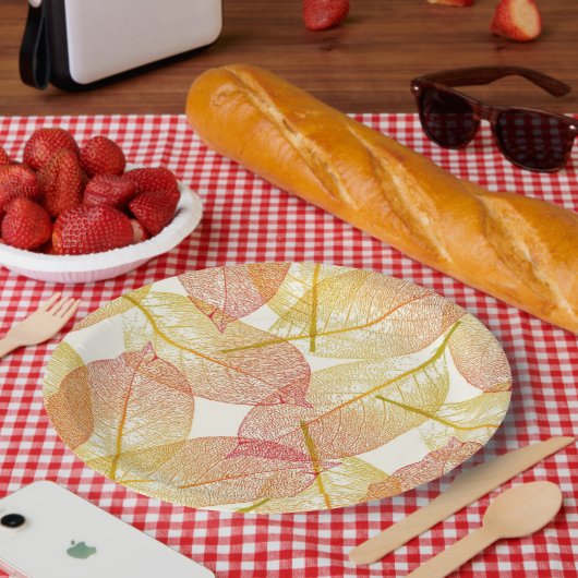 Red Gold Yellow Blätter Herbstsaison Muster Pappteller (Picknick)