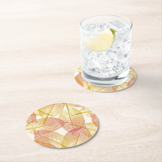 Red Gold Yellow Blätter Herbstsaison Muster Runder Pappuntersetzer (Vor Ort)