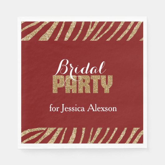 Red Gold Zebra Print Imitats Glitzer Brautparty Serviette (Vorderseite)