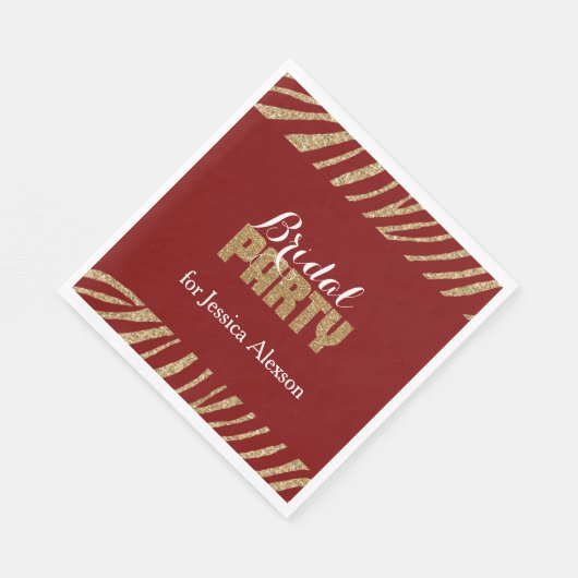 Red Gold Zebra Print Imitats Glitzer Brautparty Serviette (Ecke)