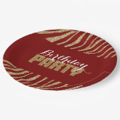 Red Gold Zebra Print Imitats Glitzer Geburtstag Pappteller (Schrägansicht)