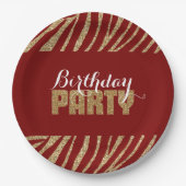 Red Gold Zebra Print Imitats Glitzer Geburtstag Pappteller (Vorderseite)