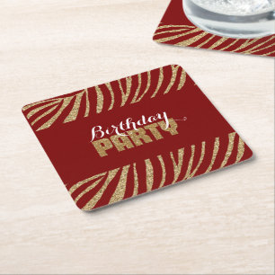 Red Gold Zebra Print Imitats Glitzer Geburtstag Rechteckiger Pappuntersetzer