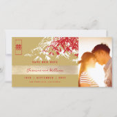 Red Gold Zen Bamboo Blätter Foto Chinesische Hochz Save The Date (Vorderseite)