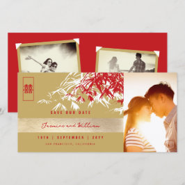 Red Gold Zen Bamboo Blätter Foto Chinesische Hochz Save The Date