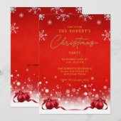 Red Golden Christmas Party Einladung (Vorne/Hinten)