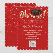 Red Golden Confetti Graduate Party QR Code Einladung (Vorne/Hinten)