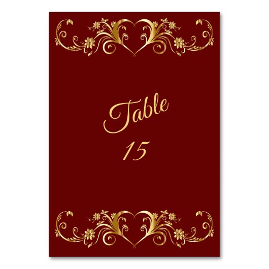 Red Golden Geometric Elegant Wedding Party Tischnummer (Vorderseite)