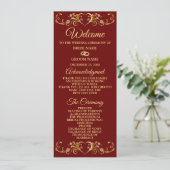 Red Golden Geometric Elegant Wedding Programm (Stehend Vorderseite)