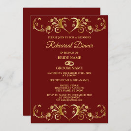 Red Golden Geometric Wedding Rehearsal Dinner Einladung
