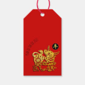 Red Golden Ox Papercut Chinesisches Neujahr 2021 G Geschenkanhänger (Vorderseite)