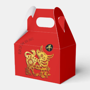 Red Golden Ox Papercut Chinesisches Neujahr 2021 G Geschenkschachtel