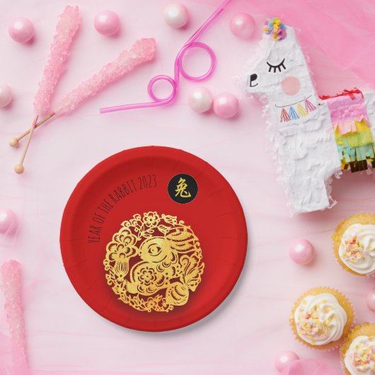 Red Golden Rabbit Papercut Chinesisches Neujahr 20 Pappteller (Party)