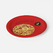 Red Golden Rabbit Papercut Chinesisches Neujahr 20 Pappteller (Schrägansicht)