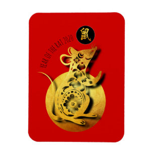 Red Golden Rat Papercut Chinesisches Neujahr 2020  Magnet