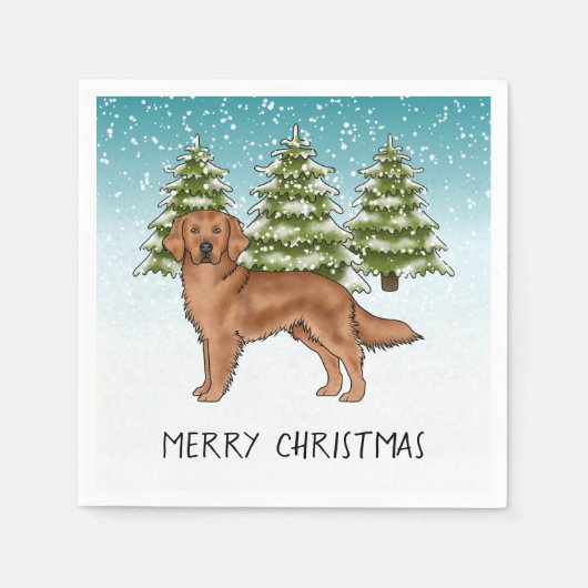 Red Golden Retriever Blauer Winter Weihnachten Serviette (Vorderseite)