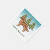 Red Golden Retriever Blauer Winter Weihnachten Serviette (Ecke)