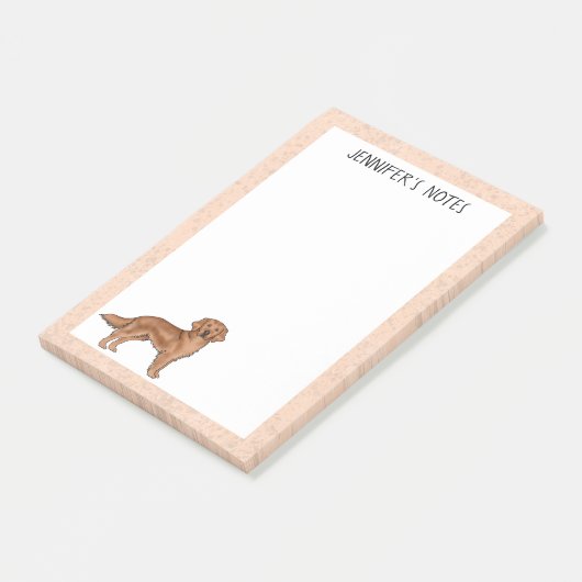 Red Golden Retriever Cartoon Dog Individuelle Name Post-it Klebezettel (angewinkelt)