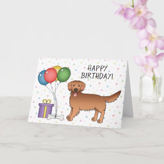 Red Golden Retriever Cartoon Hund Happy Birthday Karte (Orchidee)