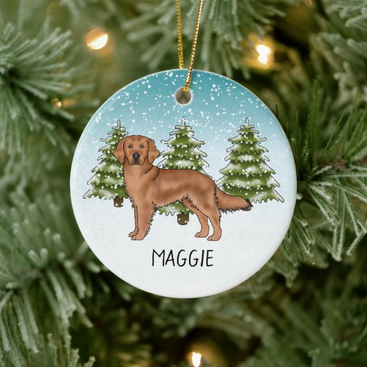 Red Golden Retriever Dog Individuelle Name Weihnac Keramik Ornament (Baum)