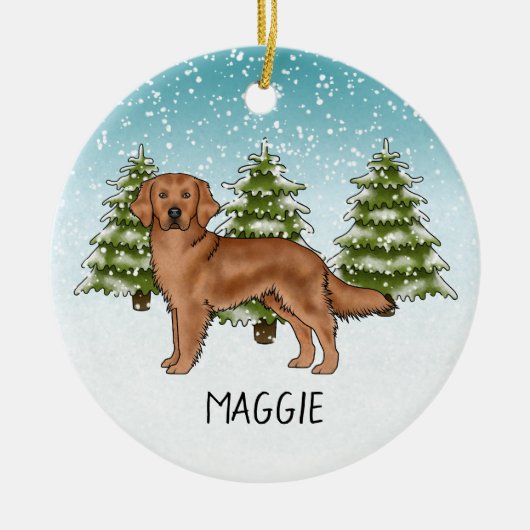 Red Golden Retriever Dog Individuelle Name Weihnac Keramik Ornament (Vorne)