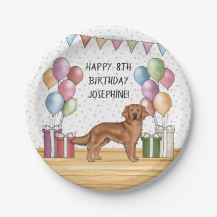 Red Golden Retriever farbenfrohe Pasta Geburtstag Pappteller